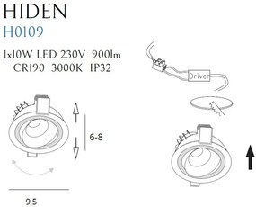 Spot LED directionabil, incastrabil tavan fals / plafon IP32 HIDEN alb H0109 MX