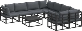 vidaXL Set de canapele pentru grădină cu pernă 9 pcs Negru Oțel