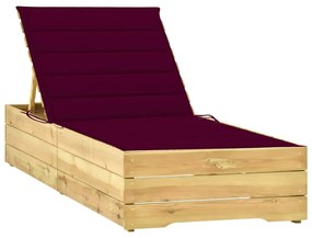vidaXL Șezlong cu pernă roșu vin, lemn de pin tratat