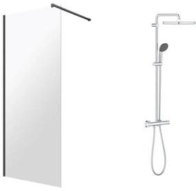 Pachet paravan dus Walk-In Omnires Marina crom 110x200 cm si coloana de dus Grohe Vitalio Start crom