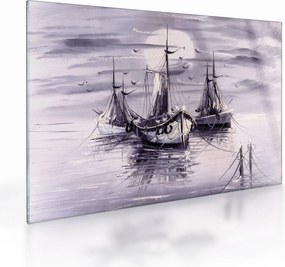 Tablou pe sticlă - Port marin, pictură în ulei (70x50 cm)