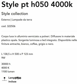 Stalp LED iluminat exterior Style pt h050 4000k negru