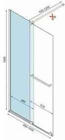 Paravan de dus tip Walk-in Rea Cortis cu parte culisanta 100x200 cm profil crom