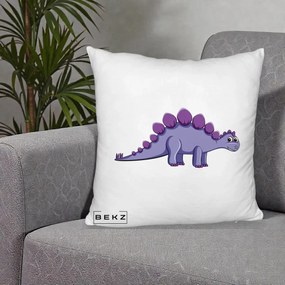 Perna Personalizata Stegozaur Mov, 40x40 cm, Alb Pufos, Husa Detasabila, Perna Inclusa, BEKZ®
