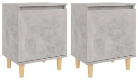 805824 vidaXL Noptiere cu picioare lemn masiv, 2 buc., gri beton, 40x30x50 cm