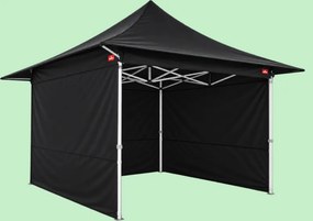 Cort pliabil rapid din oțel, 3 × 3 m, cu acoperiș prelungit, Negru