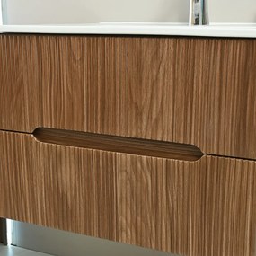 Mobilier de baie Trent 80 cm cu chiuvetă ceramică (2 sertare) și oglindă 60x80 cm stejar apus de soare