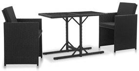 vidaXL Set mobilier de exterior cu perne, 3 piese, negru, poliratan