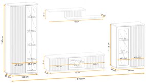 Set mobila living-sufragerie cu riflaj, negru mat  stejar , vitrine sticla , iluminare led , 340 cm lungime, canturi abs 340 cm, stejar artisan negru