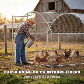 PawHut Țarc pentru Găini de Exterior, 2.8x3.4x1.9m, 9.5㎡ Țarc Metalic din Oțel Galvanizat cu Acoperiș Impermeabil Anti-UV și Încuietoare, Coteț pentru 10-16 Găini, Iepuri și Rațe | Aosom Romania