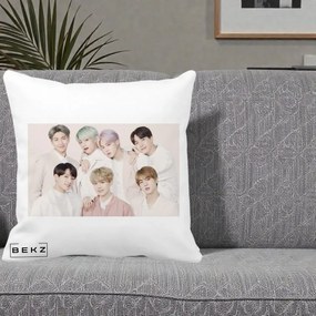 Perna Personalizata K-pop BTS Foto Grup Landscape Pastel, 40x40 cm, Alba Mata, Husa Detasabila, Perna Inclusa, BEKZ®