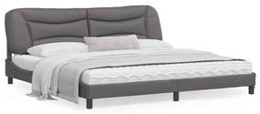 3213958 vidaXL Cadru de pat cu lumini LED, gri, 200x200 cm, piele ecologică