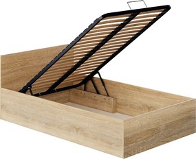 Pat cu somieră metalic şi spaţiu de depozitare, 120x200, stejar sonoma, DOLI
