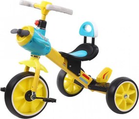Tricicleta cu pedale NOVOKIDS™ Plane Trike, Cu melodii si lumini, Max 30 kg, Roti din spuma cauciucata, Cadru metalic, Model avion, Galben