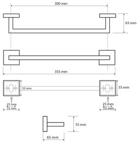 SAPHO XQ401 Suport pentru prosoape X-Square 35 cm,argintiu