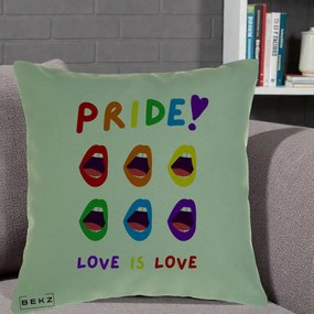 Perna Personalizata Pride Love is Love Curcubeu, 40x40 cm, Verde, Husa Detasabila, Perna Inclusa, BEKZ®