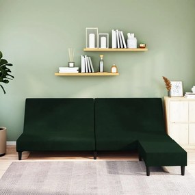 3080492 vidaXL Canapea extensibilă cu taburet, 2 locuri, verde închis, catifea