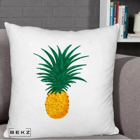 Perna Decorativa Ananas Tropical, 40x40 cm, Alb Pufos, Husa Detasabila, Perna Inclusa, BEKZ®