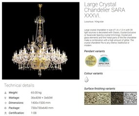 Candelabru XXXL cu 36 de brate Cristal Bohemia Exclusive SARA XXXVI. CE