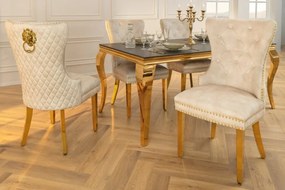 Set 2 scaune Stil Baroc, Catifea, Bej, Metal, Auriu, Castle