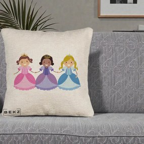 Perna Personalizata Printese Diverse Ilustratie, 40x40 cm, Bej Canapea, Husa Detasabila, Perna Inclusa, BEKZ®
