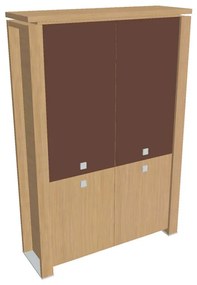 Dulap înalt Verno+ 140 x 46 x 210 cm, uși combinate, stejar deschis / maro