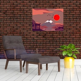 Tablou pe sticlă - Ilustrație a Muntelui Fuji (70x50 cm)