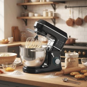 HOMCOM Mixer Planetar cu Bol Inox de 7L, 1400W, 6 Viteze Pulse, Cap Înclinat, Mixer Profesional Antiderapant cu Cârlig Frământare, Tel, Batător, Capac Anti-Stropire și Accesorii | Aosom Romania