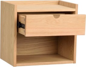 Noptieră în culoare naturală suspendată/cu rafturi din lemn masiv de stejar Hillmond – Rowico