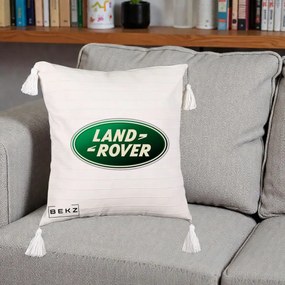 Perna Personalizata cu emblema Land Rover, 40x40 cm, Bej cu Franjuri, Husa Detasabila, Perna Inclusa, BEKZ®