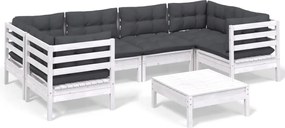 vidaXL Set mobilier de grădină cu perne, 7 piese, alb, lemn masiv pin