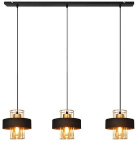 Lustră pe cablu VOLTA 3xE27/15W/230V neagră/aurie
