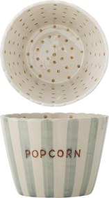 Bol din ceramică artizanală, multicolor, pictat manual cu dungi și text decorativ, margine ondulată, 17,5x13,5 cm, „Chip"