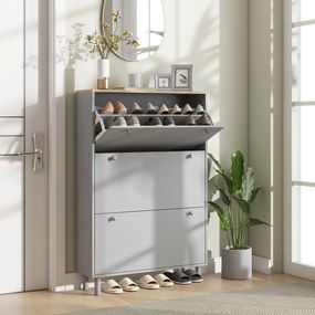 HOMCOM Mobilier pentru pantofi 24 perechi cu 3 sertare rabatabile si rafturi reglabile, 80x23,5x121 cm, gri | Aosom Romania