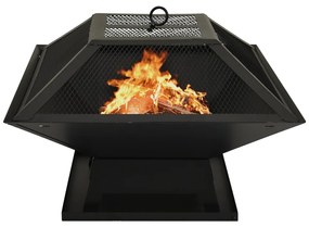 313354 vidaXL Vatră de foc 2-în-1 cu grătar & vătrai, 46,5x46,5x37 cm, oțel