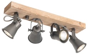 Spotlight rustic negru cu lemn 4 lumini reglabile - Jelle