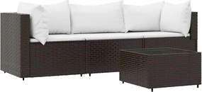 vidaXL Set mobilier de grădină cu perne, 4 piese, maro, poliratan