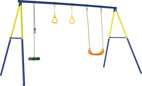 AIYAPLAY Set Leagăn de Grădină 3 în 1 pentru Copii cu Leagăn în Picioare, Inele Gimnastice, Cadru A din Oțel, Leagăne Duble pentru Copii, Capacitate 150kg, Exterior, 3-8 Ani, 285x160x181 cm | Aosom Romania