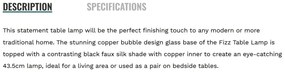 Veioza/Lampa de masa design decorativ Fizz