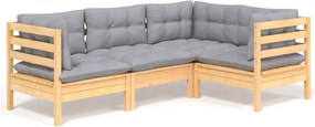 vidaXL Set mobilier grădină cu perne, 4 piese, gri, lemn de pin