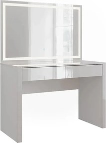 Masuta machiaj cu Oglinda LED si 2 Sertare pentru Cosmetice, Set Masa toaleta 110 cm, Alb Lucios, masuta cosmetica, vanity - SEA813