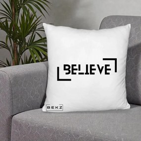 Perna Decorativa Believe Minimalist, 40x40 cm, Alb Pufos, Husa Detasabila, Perna Inclusa, BEKZ®