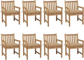 vidaXL Scaune de grădină cu perne bej, 8 buc., lemn masiv de tec