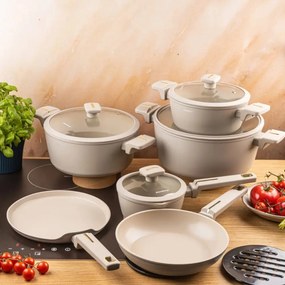 Set oale marmorate cu tigaie clatite 12 peise Klausberg KB-7967, crem