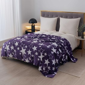 Patura de Craciun din microplus STELE violet Dimensiune: 160 x 200 cm