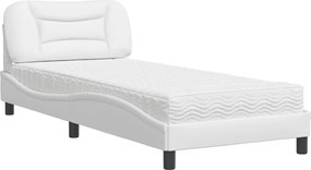 vidaXL Pat cu saltea, Hvar, alb, 80x200 cm, piele ecologică
