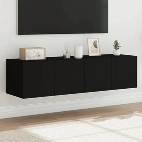 837270 vidaXL Comode TV de perete cu lumini LED, 2 buc., negru, 60x35x31 cm