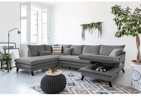 Canapea extensibilă în formă de „U” cu șezlong pe partea stângă Miuform Charming Charlie, gri