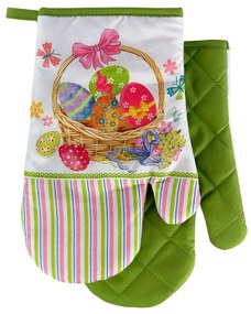 Set de 2 manusi de bucatarie cu magnet EASTER EGGS, alb-verde