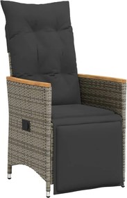 vidaXL Scaun de grădină rabatabil cu perne, gri, poliratan